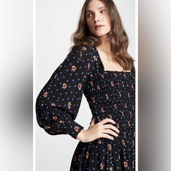 Free People Two Faces Print Smocked Mini Dress Size Medium - Picture 4 of 9